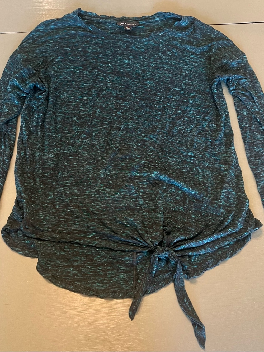 Rock & Republic Teal Marled Long Sleeve Tie-Front Top
